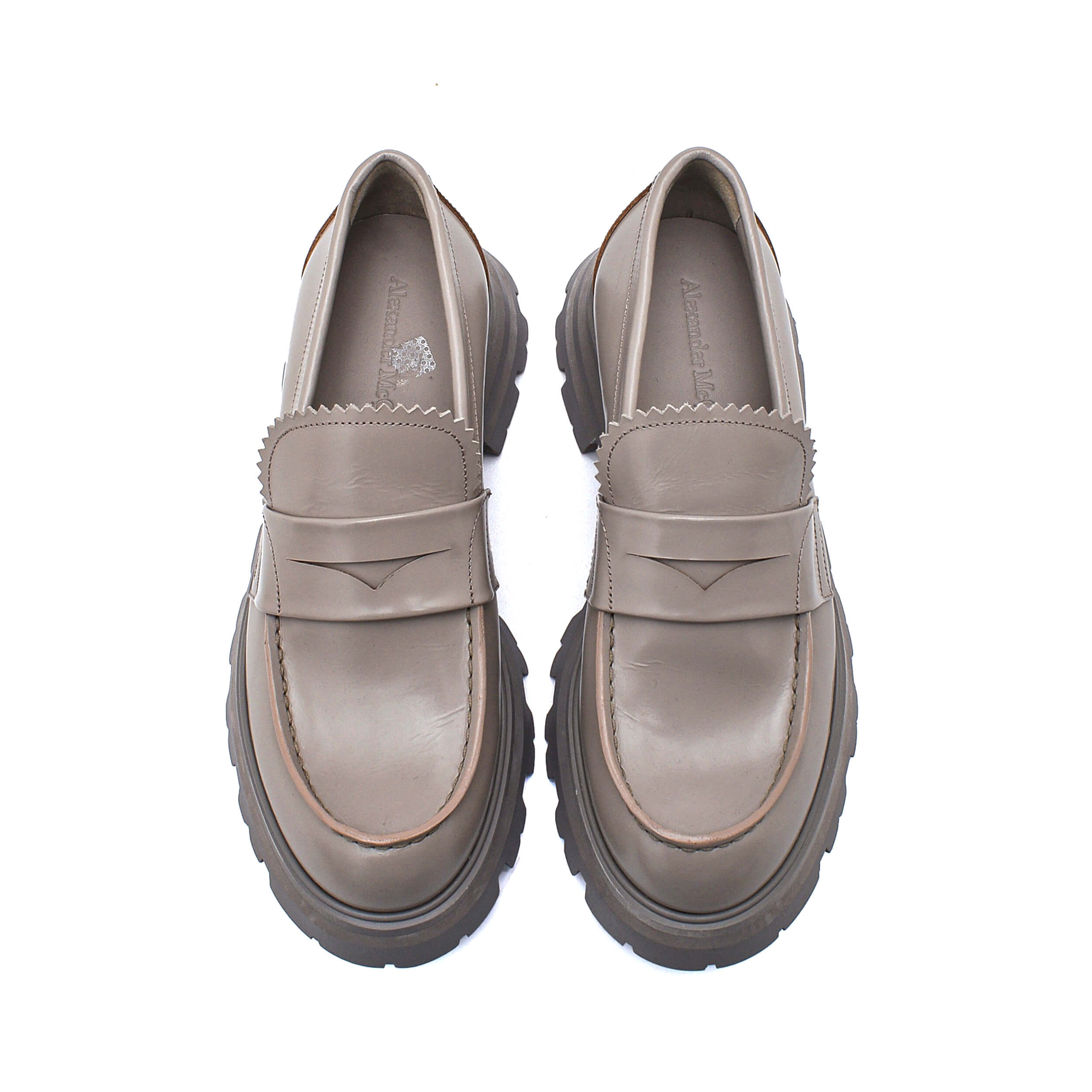 Alexander McQueen - Stone Shiny Leather Loafers / 38